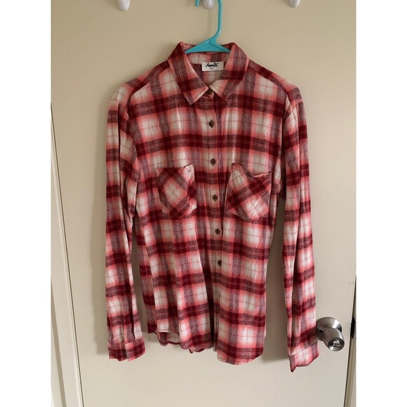 Amalli Talli Red Multi Tall Flannel Button Up Women's Tall Small Red White Plaid - Picture 1 of 6